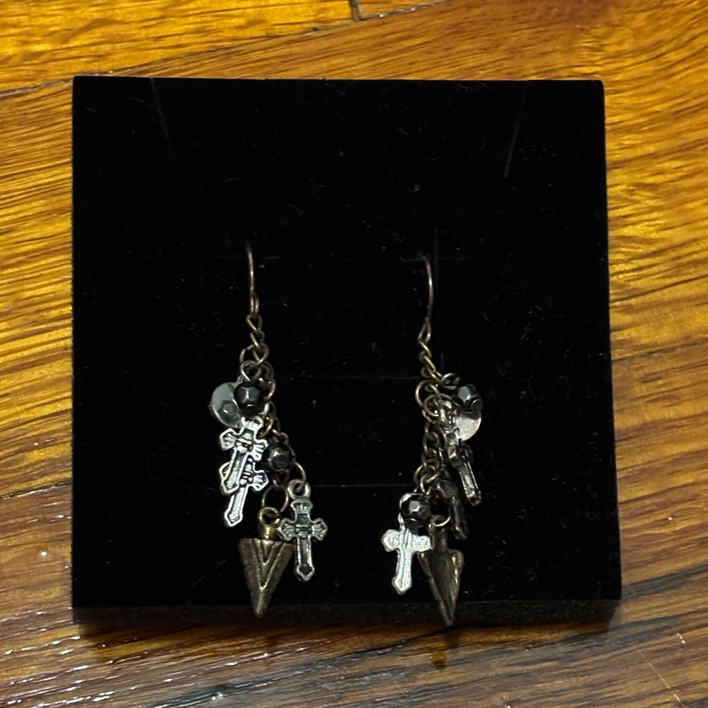 Antiqued Brass and Silver dangle earrings
